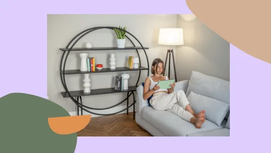 woman sitting alone on couch relaxing