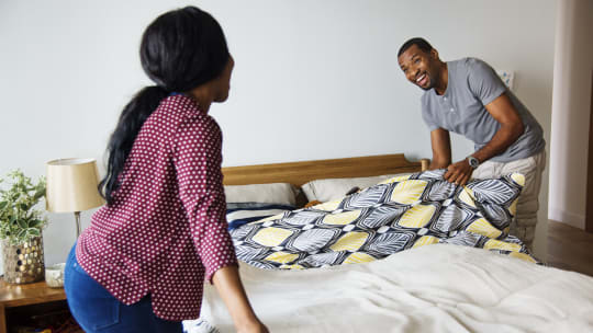 Man and woman cleaning