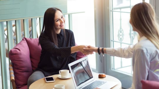 Woman interviewing at a startup 
