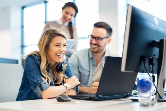 ESTP and coworker laughing