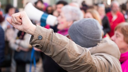 feminists at a rally