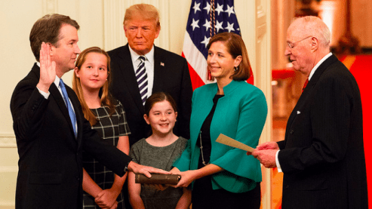 Brett Kavanaugh being sworn onto the Supreme Court
