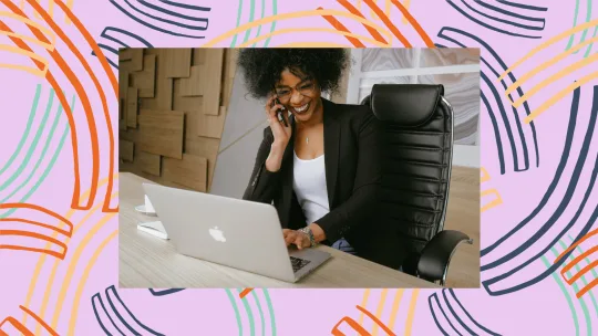 woman laughing at work