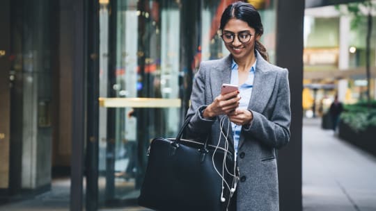 Woman on phone before work