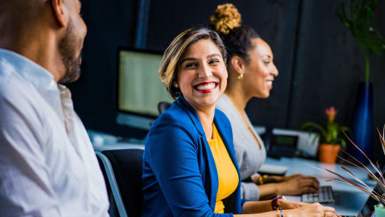 woman smiling at man