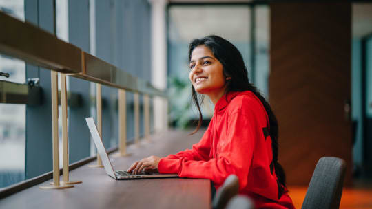 Woman using LinkedIn
