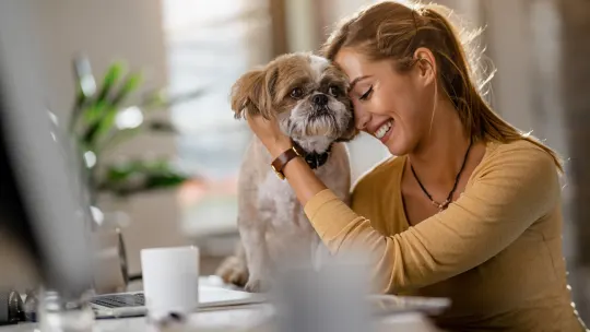 Woman working with dog