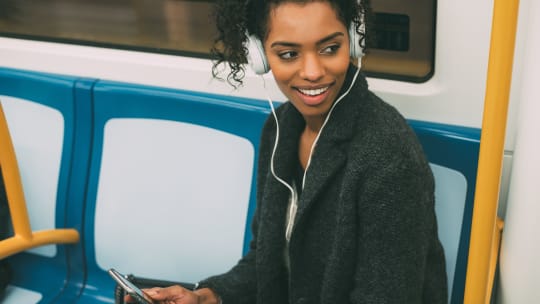 Woman on phone on bus