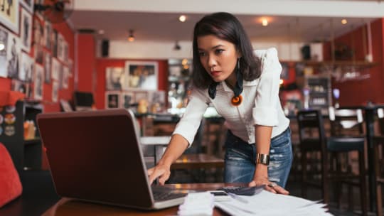 Concerned woman on computer