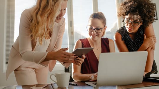 Women at a computer