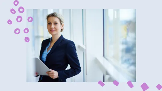 a woman holding documents