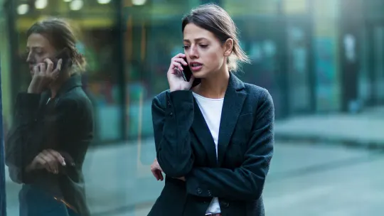 Upset woman on phone
