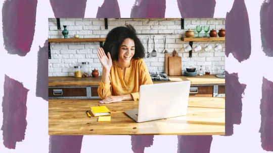 woman waving virtual meeting