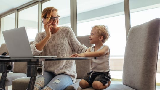 Woman on the phone with her son