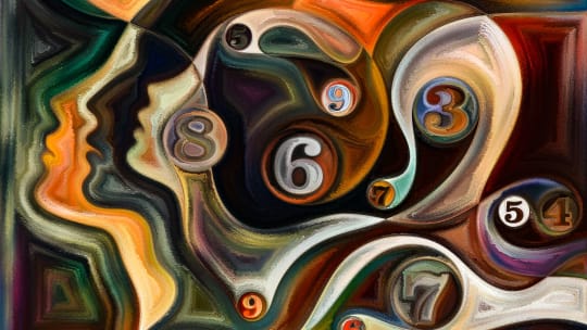 painting of an outline of a face and numbers