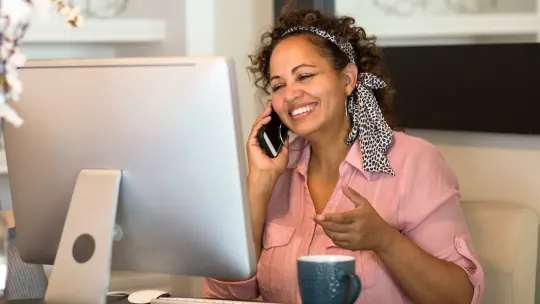 woman on phone interview