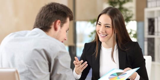 Woman and man at table
