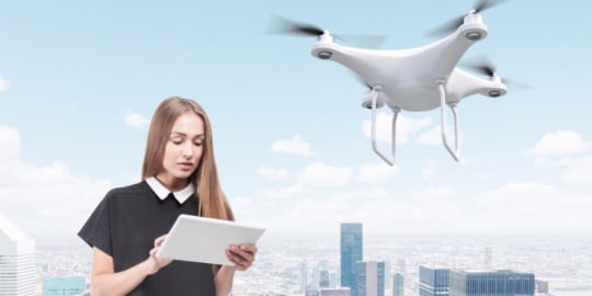 Woman flying drone