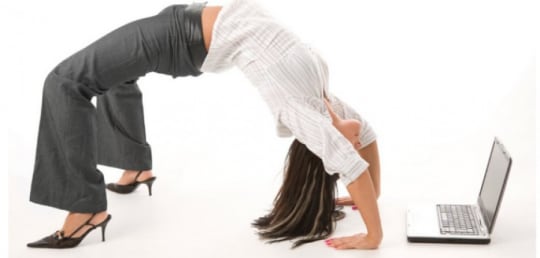 Businesswoman doing a backbend