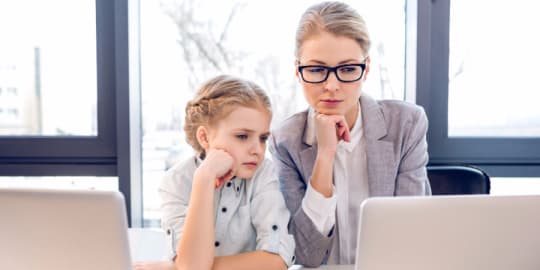 working mom with daughter