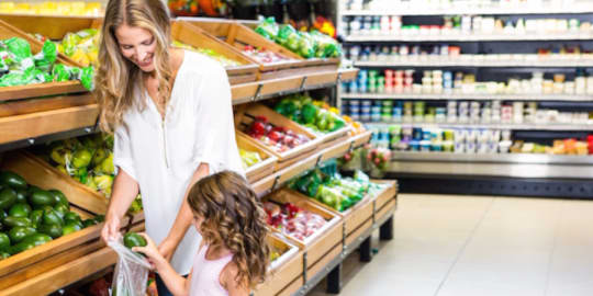 mother and daughter grocery shopping