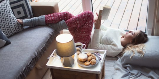 woman reading in winter