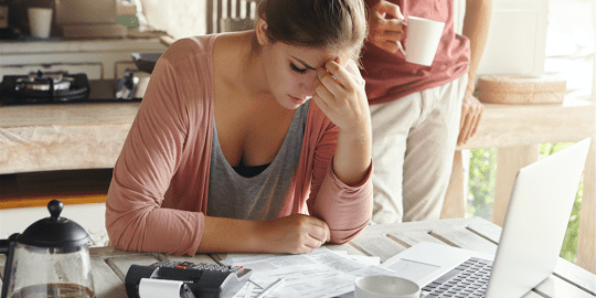 Woman paying bills