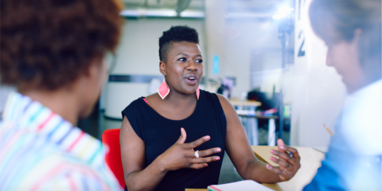 Woman talking at work