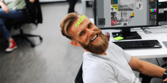 Man goofing off at work