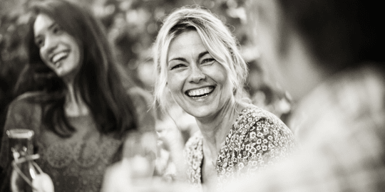 friends gathered on a terrace
