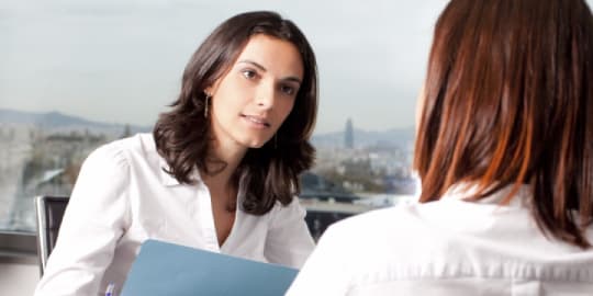 woman conducting interview