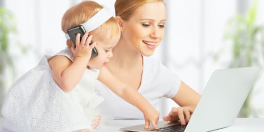 Mom working with baby