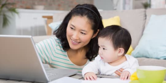 working mother and baby