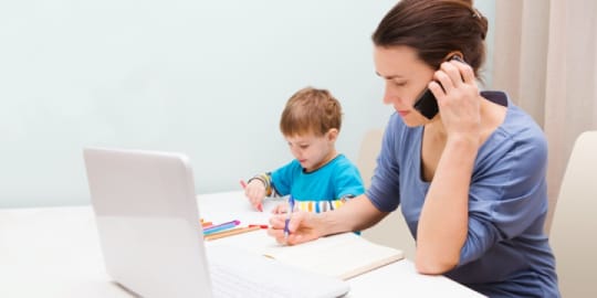 Mom working at home