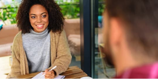 woman during performance review