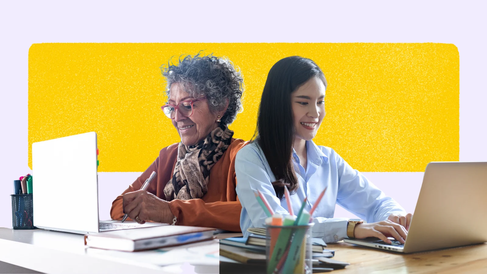 two women talking virtual meeting