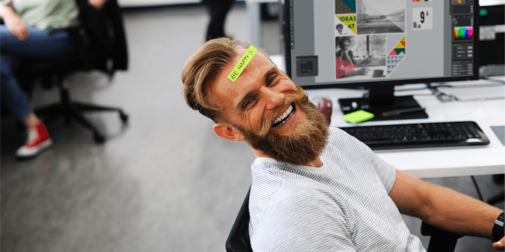 Man goofing off at work