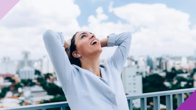 woman standing outside feeling relieved