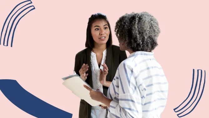 two women talking