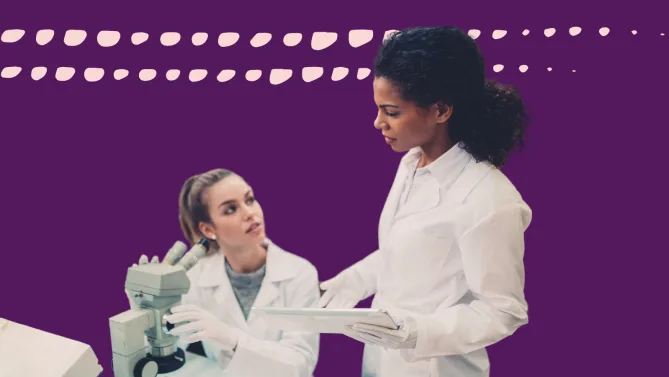 two women in lab talking