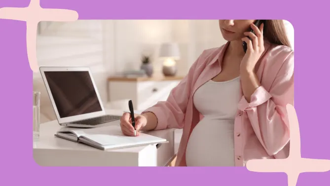 a pregnant woman writing down notes