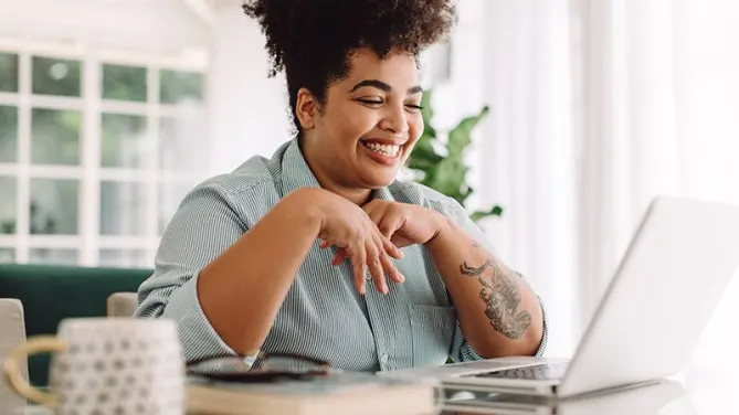 A woman working from home.