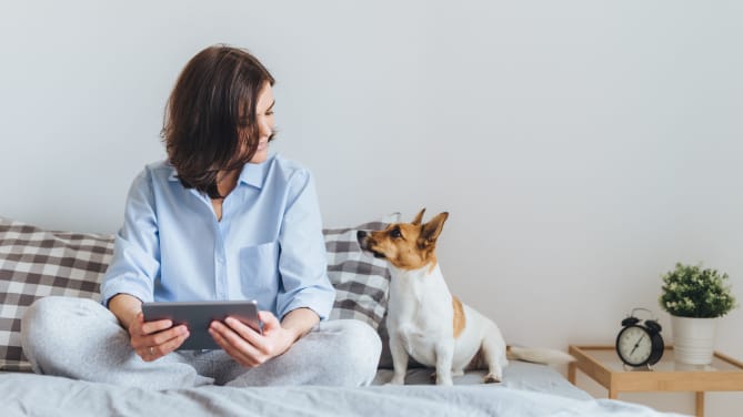 Woman working with dog
