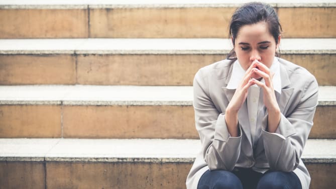 Woman crying at work