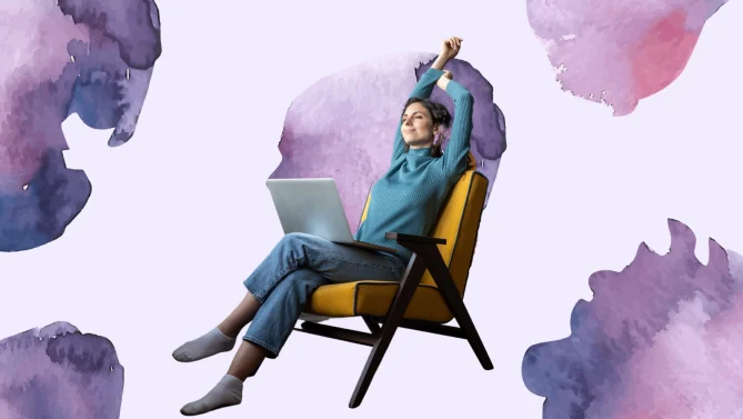 women sitting in front of her laptop looking relaxed
