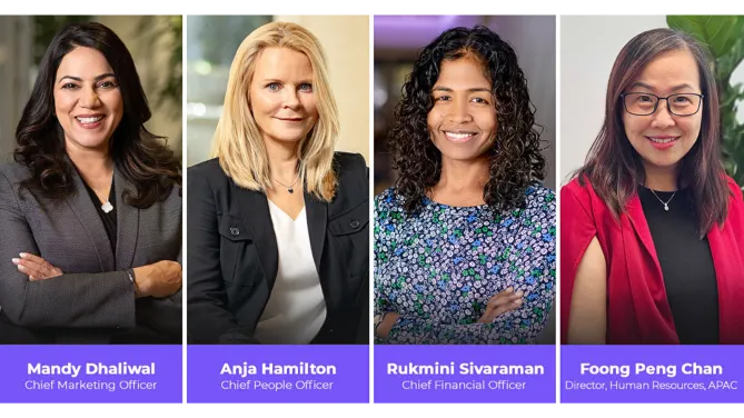 Photos of Mandy Dhaliwal, Anja Hamilton, Rukmini Sivaraman, and Foong Peng Chan. Photos courtesy of Nutanix.