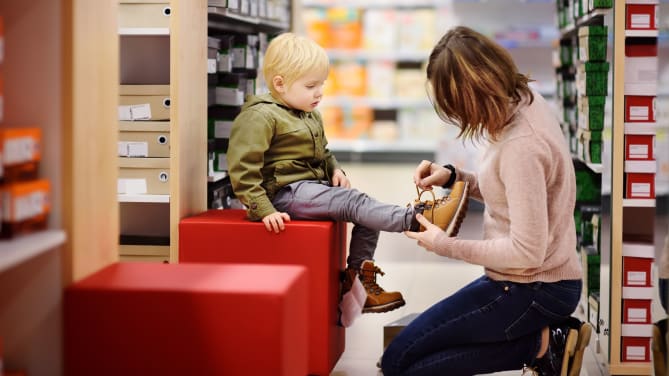 Mom shopping with son