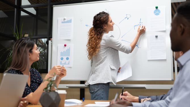 Woman leading meeting