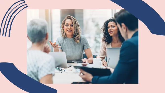 a group of people in a meeting