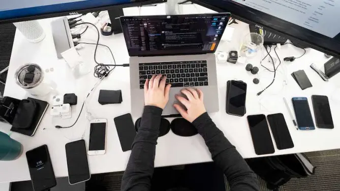 Desk with technical devices.